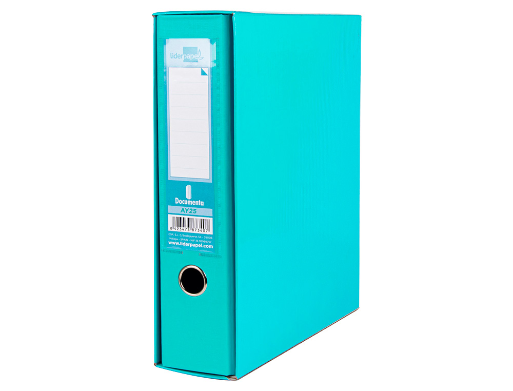 CAJA ARCHIVADOR LIDERPAPEL DE PALANCA CARTON FOLIO DOCUMENTA LOMO 75 MM VERDE CLARO