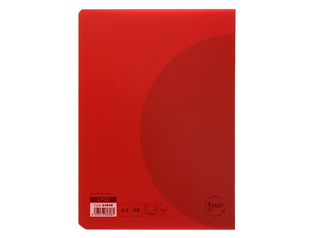 LIBRETA LIDERPAPEL 360 TAPA DE PLASTICO A4 48 HOJAS 90GR HORIZONTAL CON DOBLE MARGEN COLORES SURTIDOS