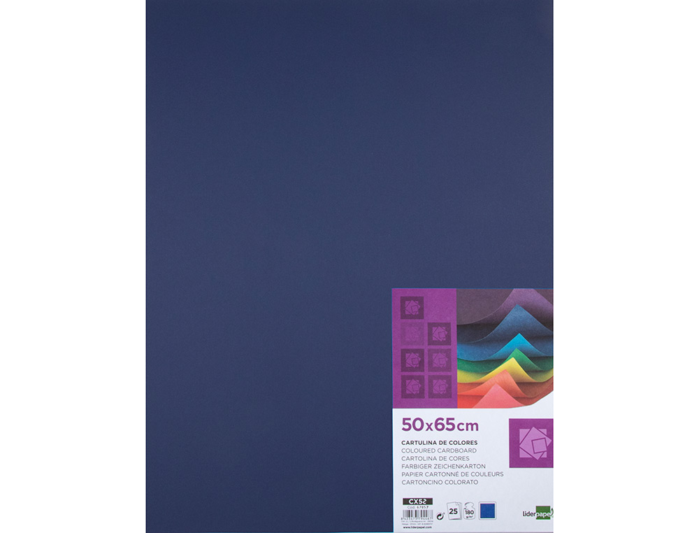 CARTULINA LIDERPAPEL 50X65 CM 180 GR ZAFIRO PAQUETE DE 25 HOJAS