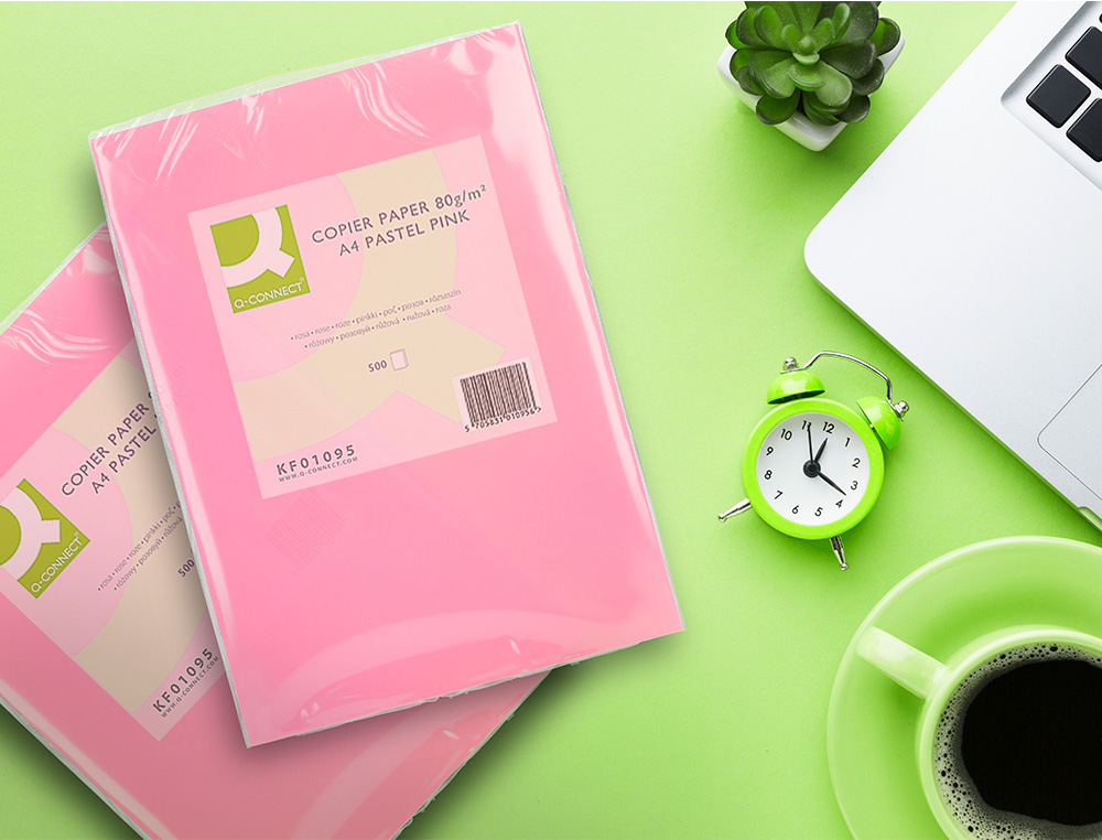 PAPEL COLOR Q-CONNECT DIN A4 80 GR ROSA PAQUETE DE 500 HOJAS