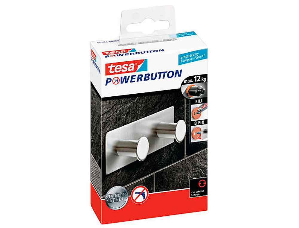 PERCHERO ADHESIVO TESA POWERBOTON DOBLE CARGA MAXIMA 12 KG 40X82X122 MM