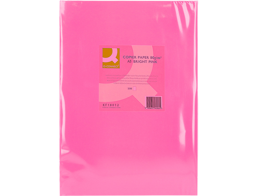 PAPEL COLOR Q-CONNECT DIN A3 80GR ROSA INTENSO PAQUETE DE 500 HOJAS