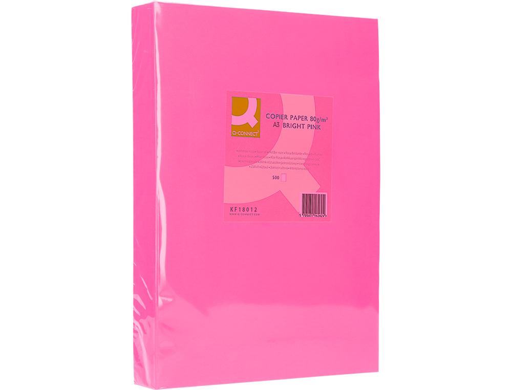 PAPEL COLOR Q-CONNECT DIN A3 80GR ROSA INTENSO PAQUETE DE 500 HOJAS