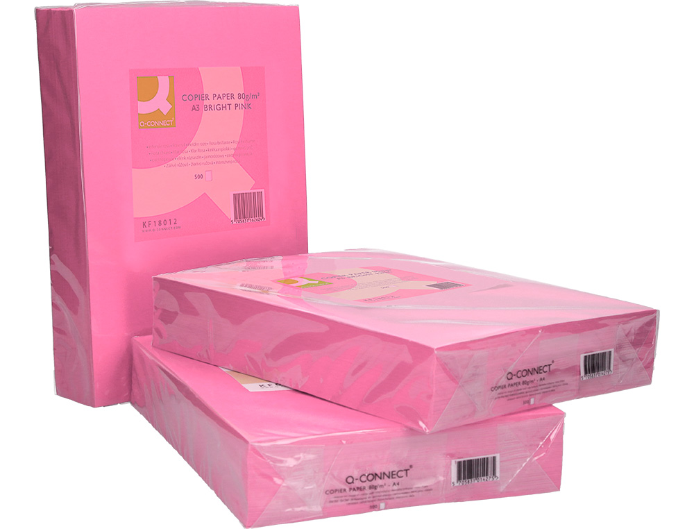 PAPEL COLOR Q-CONNECT DIN A3 80GR ROSA INTENSO PAQUETE DE 500 HOJAS