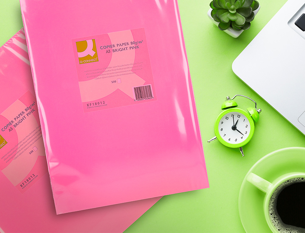 PAPEL COLOR Q-CONNECT DIN A3 80GR ROSA INTENSO PAQUETE DE 500 HOJAS