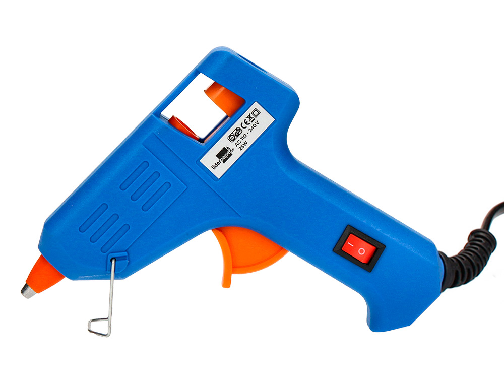 PISTOLA DE SILICONA CALIENTE MINI LIDERPAPEL DE 25 W CON GATILLO DISPENSADOR Y 2 BARRAS DE REPUESTO DE 7 MM