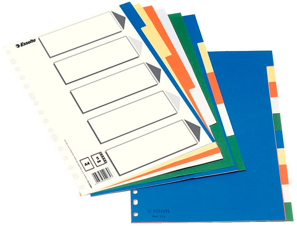 SEPARADOR ESSELTE PLASTICO JUEGO DE 10 SEPARADORES FOLIO CON 5 COLORES MULTITALADRO