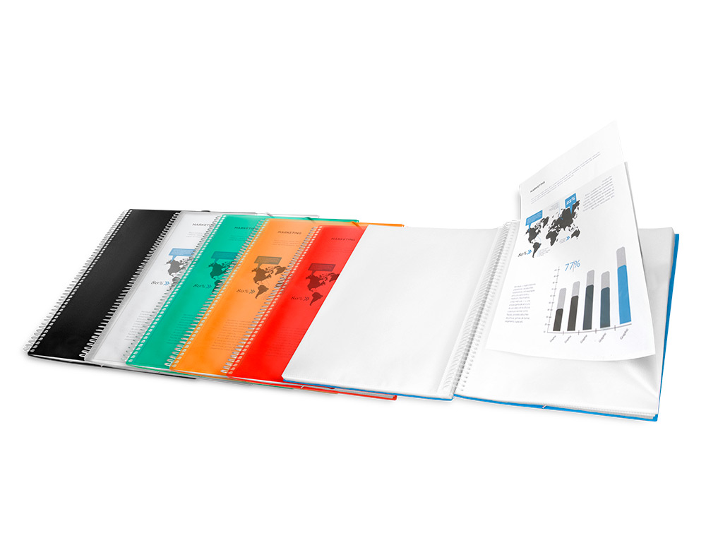 CARPETA LIDERPAPEL ESCAPARATE CON ESPIRAL 20 FUNDAS POLIPROPILENO DIN A5 AZUL