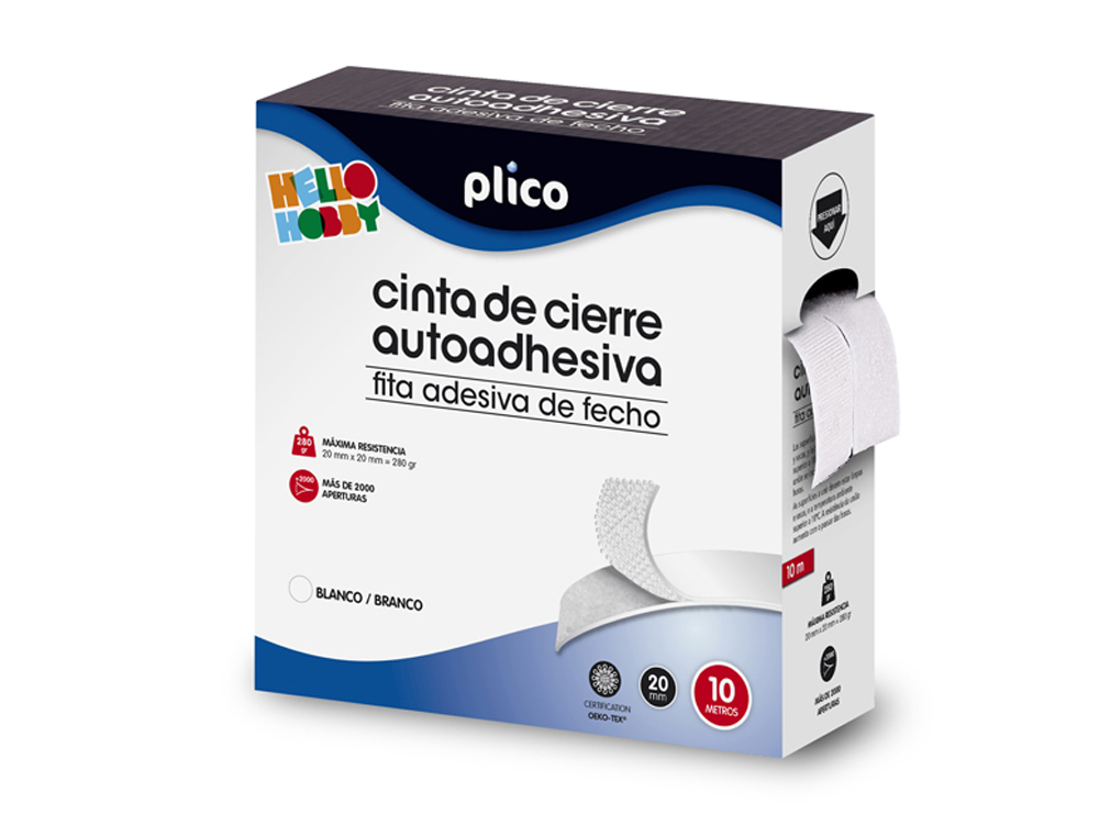 CINTA DE CIERRE ADHESIVA PLICO VELCRO BLANCO 20MM X 10M
