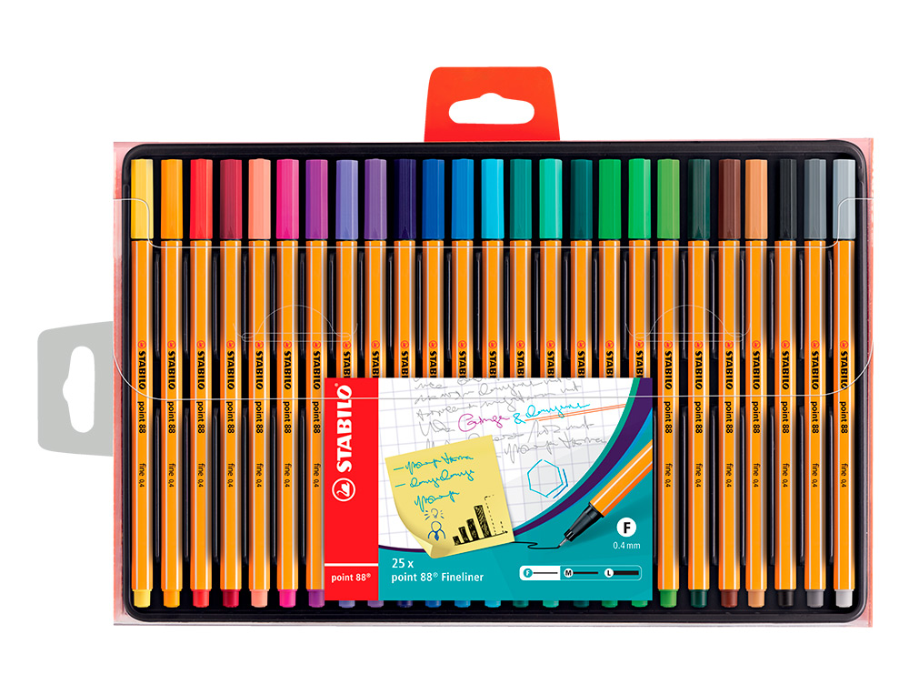 ROTULADOR STABILO PUNTA DE FIBRA POINT 88 ESTUCHE DE 25 UNIDADES COLORES SURTIDOS