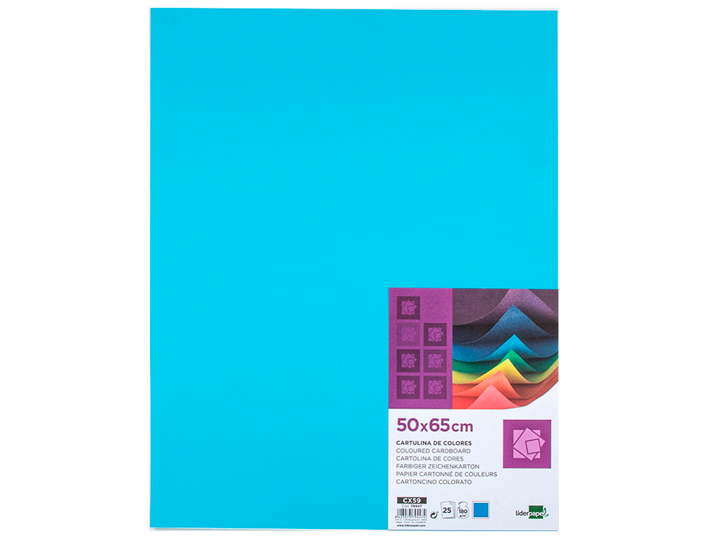 CARTULINA LIDERPAPEL 50X65 CM 180G/M2 CELESTE PAQUETE DE 25 HOJAS