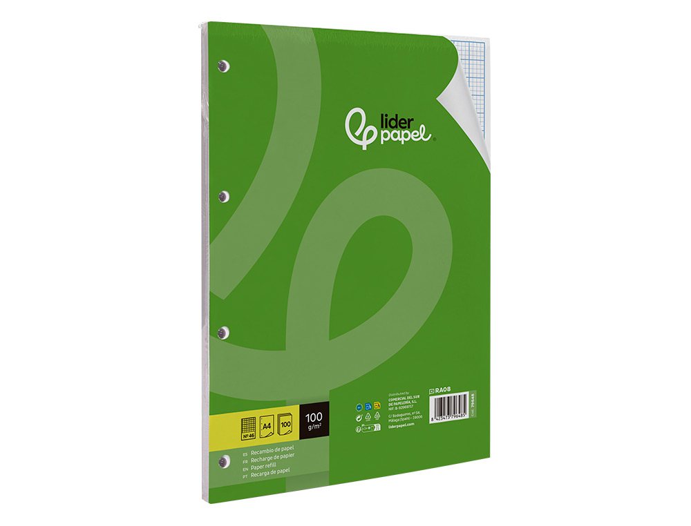 RECAMBIO LIDERPAPEL A4 100 HOJAS 100GR RAYADO N 46 4 TALADROS