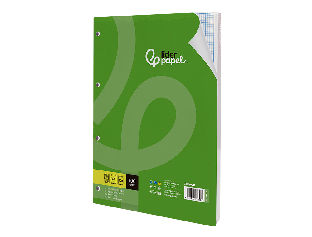 RECAMBIO LIDERPAPEL A4 100 HOJAS 100GR RAYADO N 46 4 TALADROS