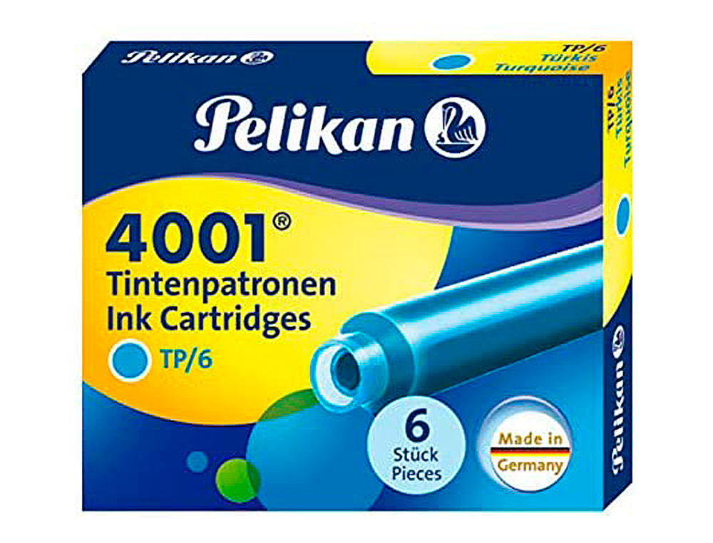 TINTA ESTILOGRAFICA PELIKAN TP6 TURQUESA CAJA DE 6 CARTUCHOS