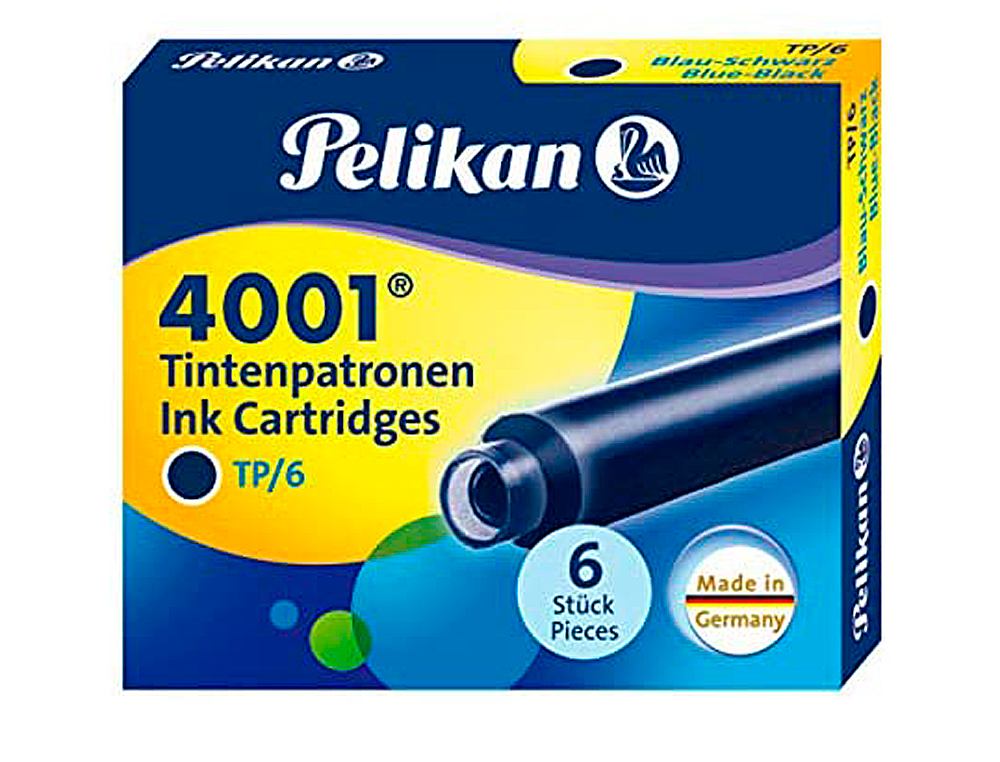 TINTA ESTILOGRAFICA PELIKAN TP6 AZUL/NEGRO CAJA DE 6 CARTUCHOS