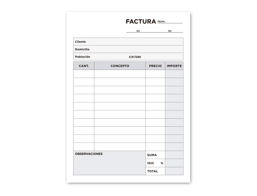 TALONARIO LIDERPAPEL FACTURAS 8º ORIGINAL Y COPIA T200 CON I.G.I.C