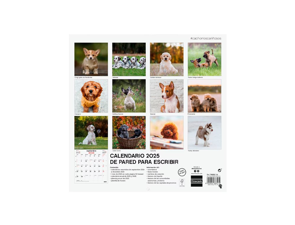 CALENDARIO DE PARED 300X300 MM FINOCAM PERROS CACHORROS