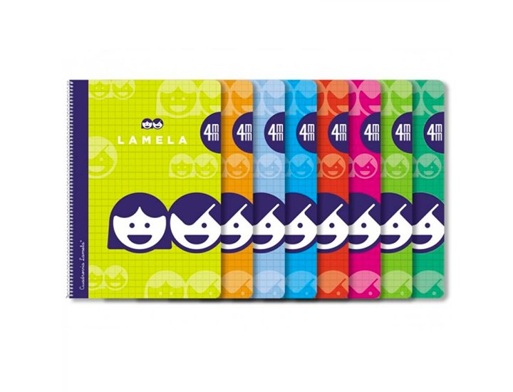BLOC ESPIRAL LAMELA FOLIO TAPA CARTON BASICA 80 Hojas CUADRO 4.00 MM Colores Surtidos
