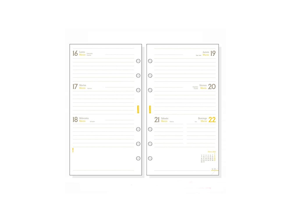 RECAMBIO AGENDA FINOCAM 609 AÑO 1 SEMANA/VISTA