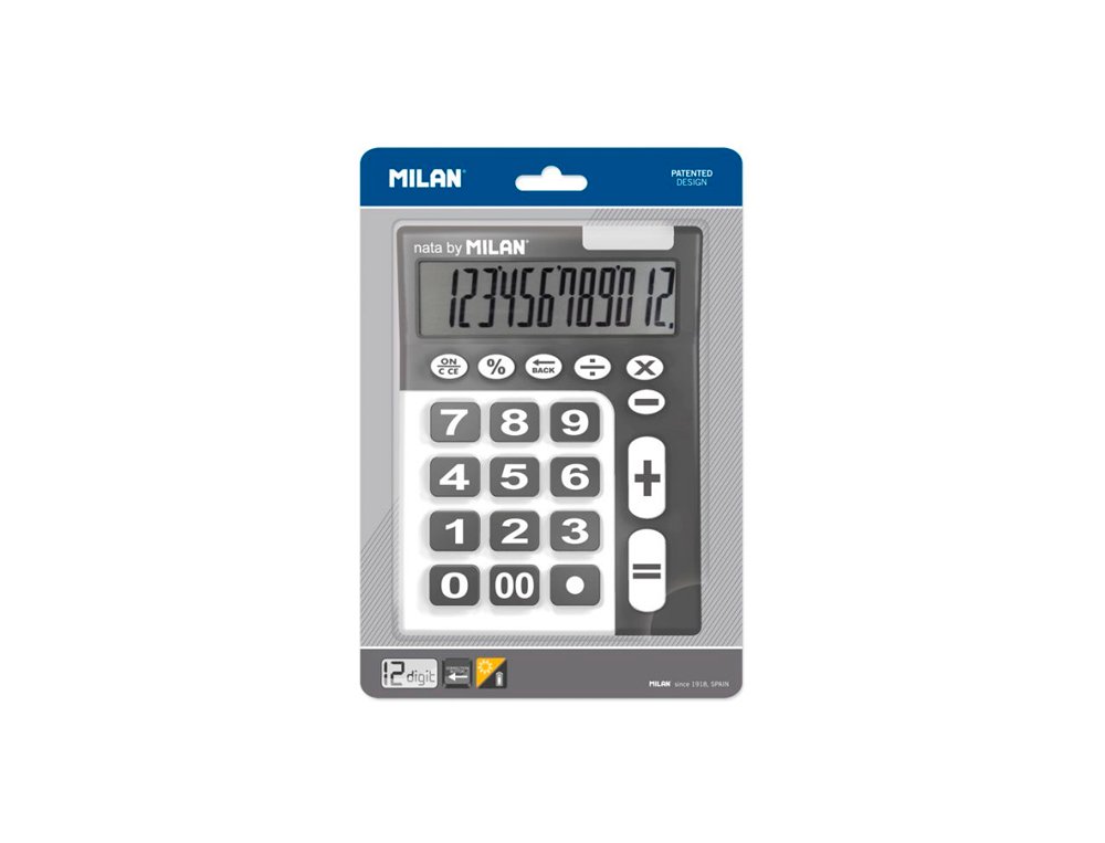 CALCULADORA SOBREMESA 12 DIGITOS MILAN BIG TOUCH NEGRA Y BLANCA CON CHECK BOTON