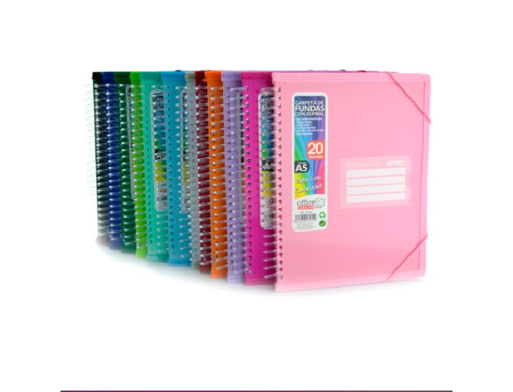 CARPETA FUNDA ESPIRAL DINA5 20 FUNDAS OFFECE BOX COLORES SURTIDOS