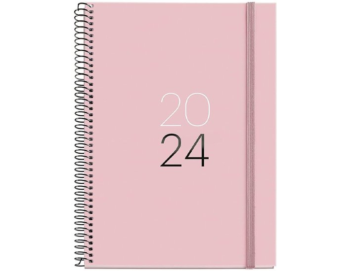 AGENDA ANUAL ESPIRAL 155X213 MM DIA PAGINA BASIC PLUS TAPA CARTON MIQUELRIUS CALM ROSA
