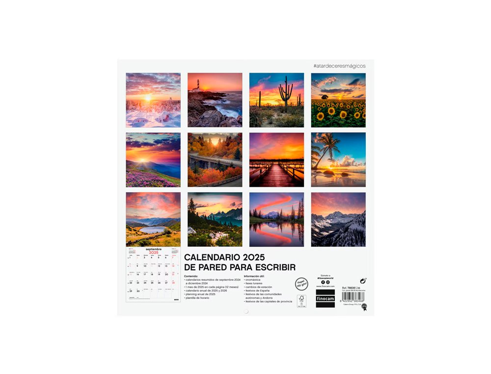 CALENDARIO DE PARED 300X300 MM FINOCAM ATARDECERES MAGICOS