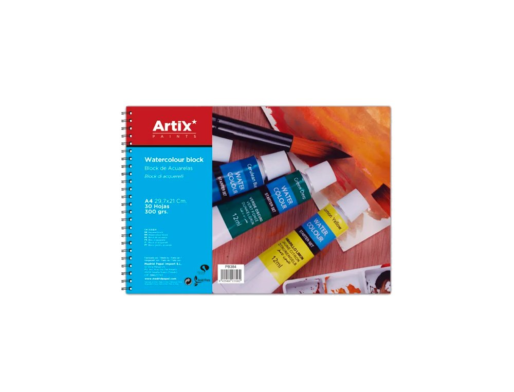 BLOC DE DIBUJO ESPIRAL ACUARELA DINA4 210X297 mm 300 Gramos 30 Hojas ARTIX