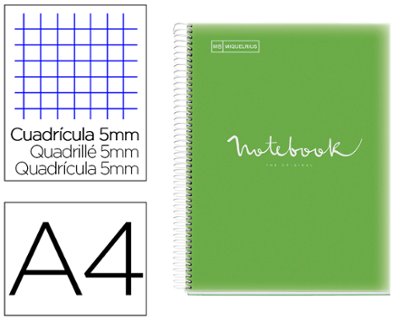 BLOC ESPIRAL NOTEBOOK EMOTIONS DINA4 120 Hojas 90 Gramos CUADRO 5 mm TAPA POLIPROPILENO Miquel Rius VERDE