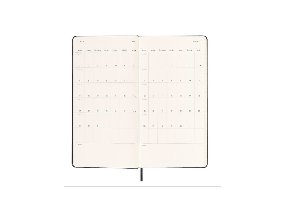 AGENDA MOLESKINE HORIZONTAL Semana Vista 12 MESES TAPA DURA NEGRA
