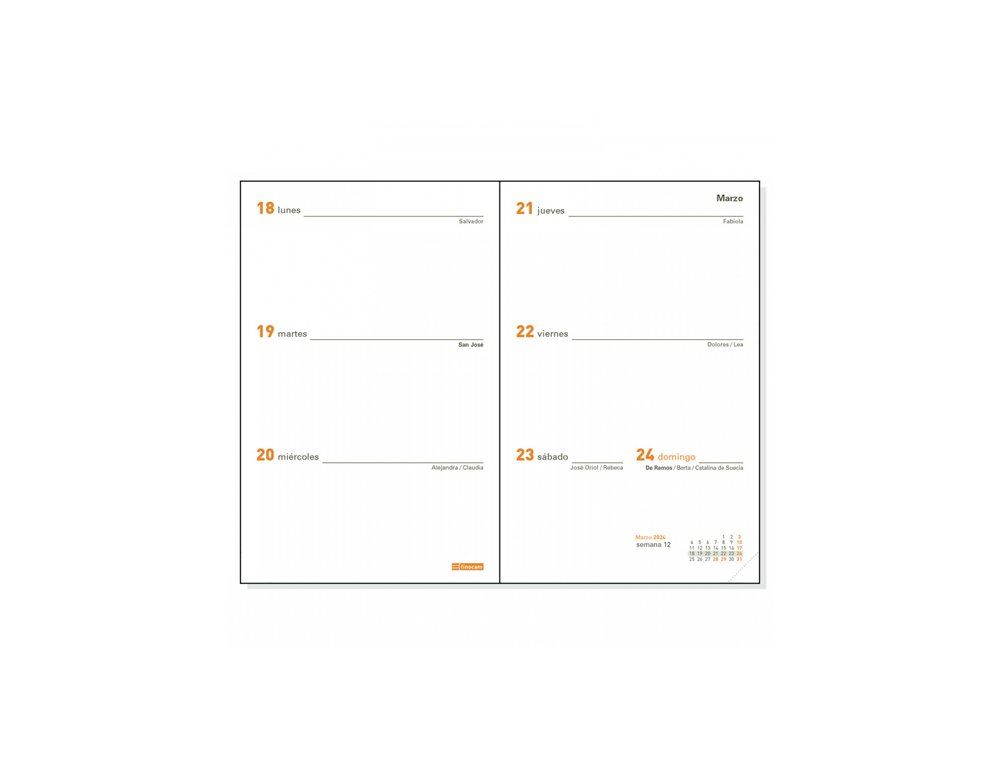 AGENDA ANUAL ENCUADERNADA 85X131 MM Semana Vista FINOCAM PLANA PL3 COCTEL LISO COLORES