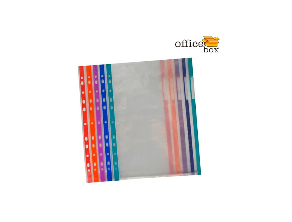 FUNDA MULTITALADRO FOLIO PACK 10 Unidades 80 Micras OFFICE BOX CON BORDES DE COLORES SURTIDOS