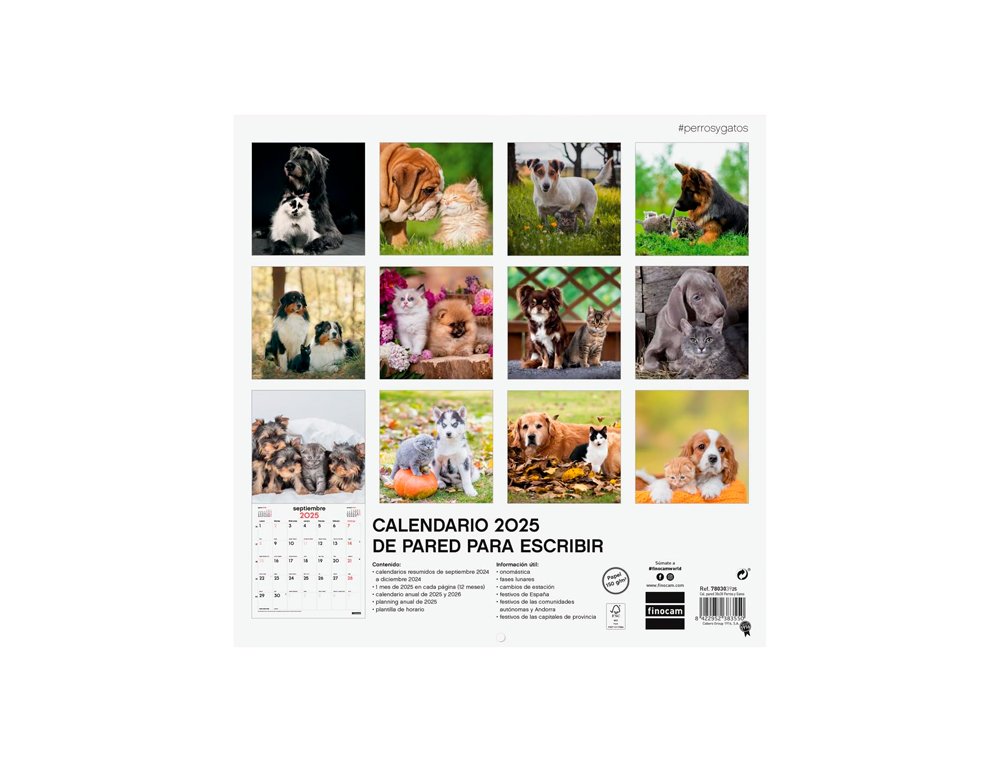 CALENDARIO DE PARED 300X300 MM FINOCAM PERROS Y GATOS