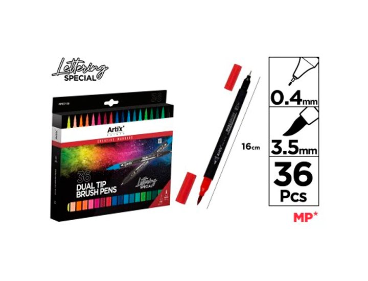 ROTULADOR DOBLE PUNTA PINCEL PACK 36 Unidades LETTERING ARTIX