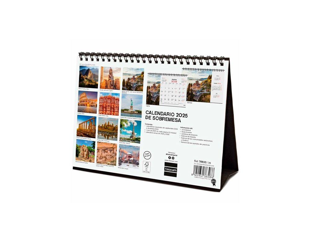CALENDARIO ESPIRAL SOBREMESA 201X150 MM FINOCAM MARAVILLAS DEL MUNDO