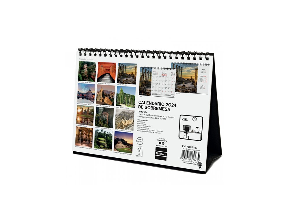 CALENDARIO ESPIRAL SOBREMESA 201X150 MM FINOCAM MARAVILLAS DEL MUNDO