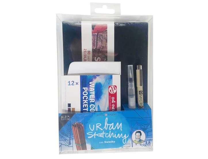SET ACUARELA URBAN SKETCHING NEGRO