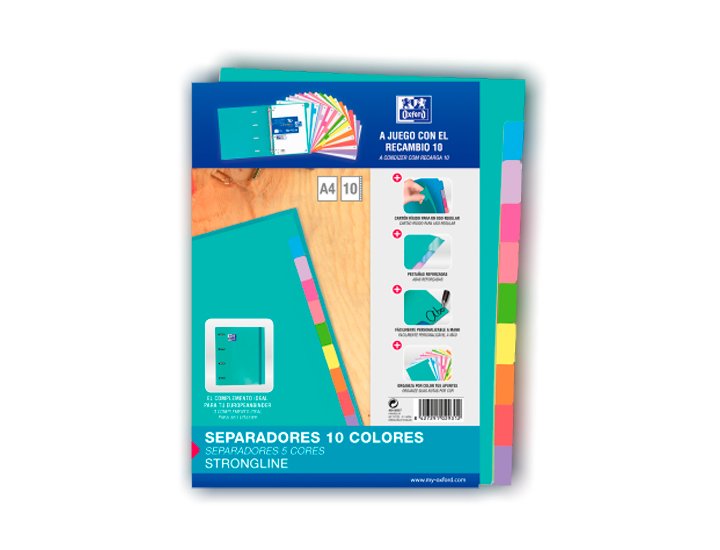 SEPARADORES 10 PESTAAS DE COLORES DINA4 CARTULINA 200 Gramos OXFORD