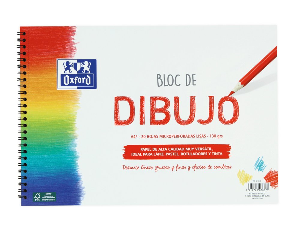 BLOC DE DIBUJO ESPIRAL OXFORD DINA4+ 20 HOJAS 130 Gramos LISO