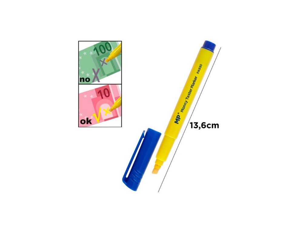 ROTULADOR DETECTOR BILLETES FALSOS AMARILLO/AZUL PUNTA BISELADA