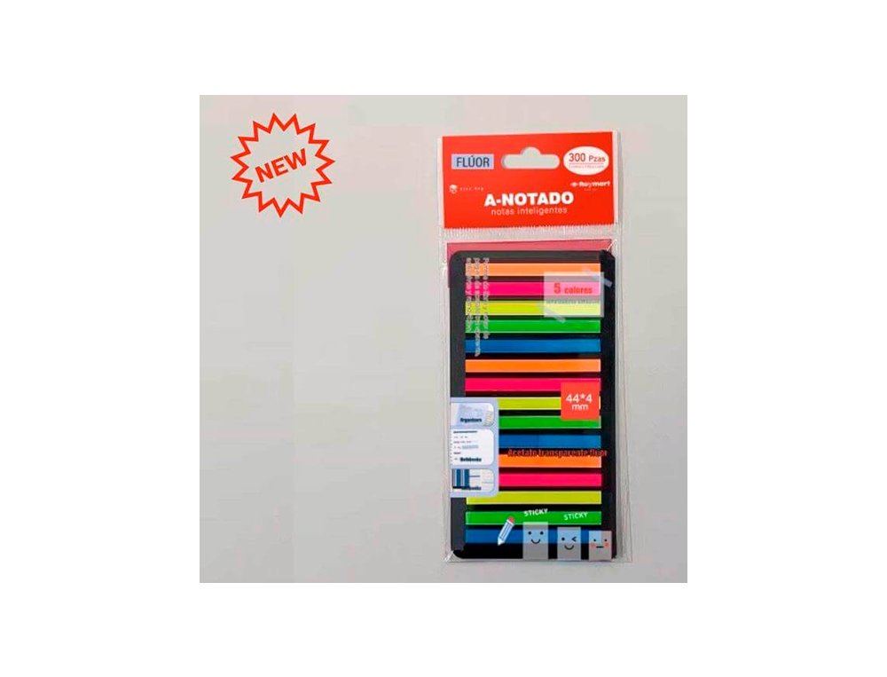 BLOC ADHESIVO TRANSPARENTE TIRAS DE COLORES PACK 300 TIRAS