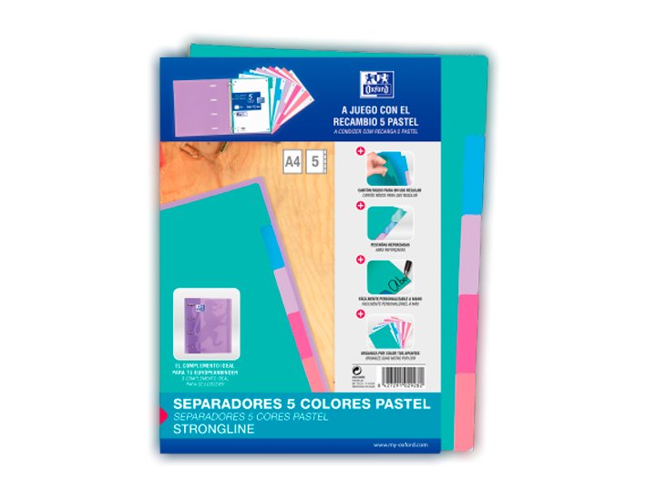 SEPARADORES 5 PESTAAS DE COLORES DINA4 CARTULINA 200 Gramos OXFORD