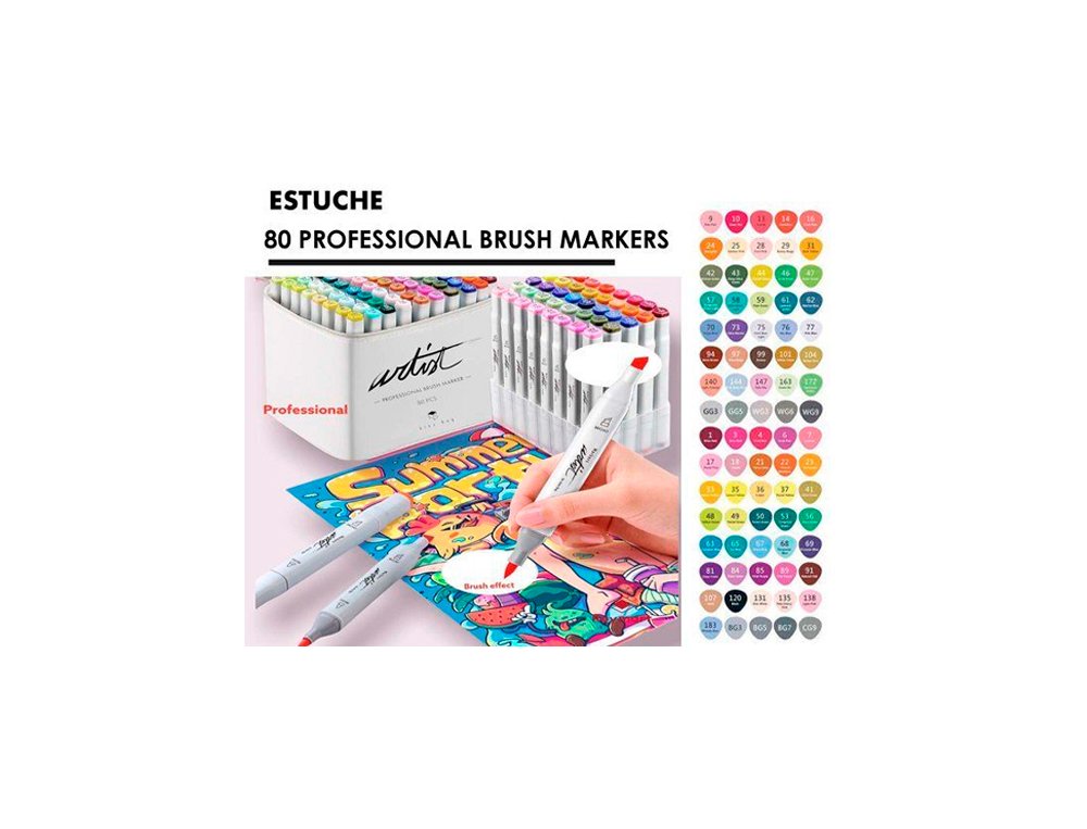 ROTULADOR BRUSH MARKER LUXURY CANVAS ARTIST BLANCO ESTUCHE 80 Piezas