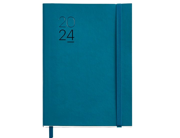 AGENDA ANUAL ENCUADERNADA 155X213 MM DIA PAGINA MIQUELRIUS LUXOR FLEXIBLE SIMIL PIEL CON GOMA AZUL