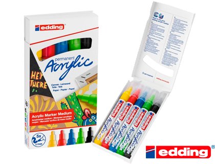 ROTULADOR ACRILICO EDDING 2-3MM PACK 5 COLORES BASICOS
