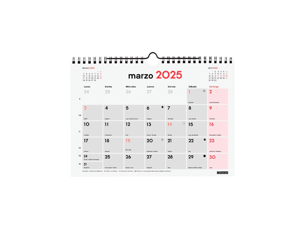 CALENDARIO DE PARED ESPIRAL 210X150 MM FINOCAM PARA ESCRIBIR