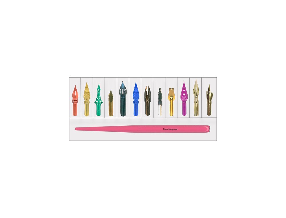 JUEGO ESCRITURA PLUMILLA DIBUJO+12 PLUMILLAS COLORES