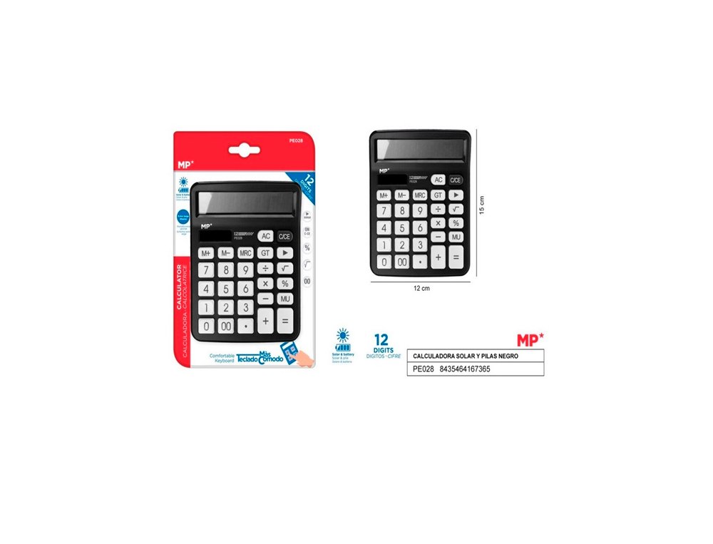 CALCULADORA  SOBREMESA 12 DIGITOS SOLAR Y PILAS NEGRO
