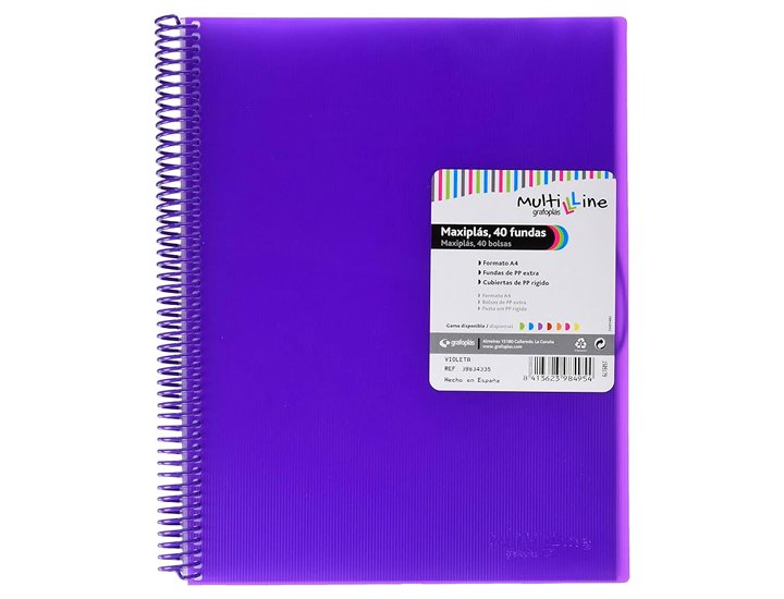 CARPETA FUNDAS DINA4 40 FUNDAS ESPIRAL GRAFOPLAST GLOSS MORADO