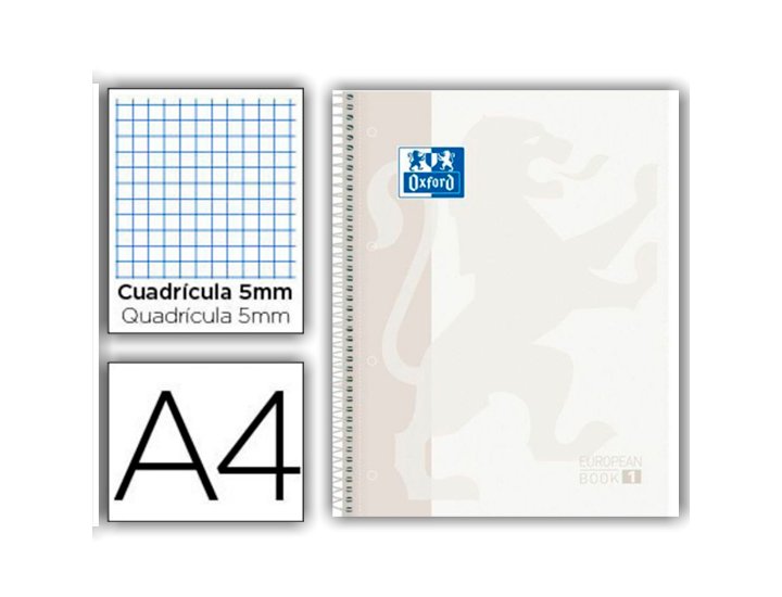 BLOC ESPIRAL OXFORD EUROPEAN BOOK 1 80 Hojas TAPA CARTON DINA4 CUADRICULA 5MM BLANCO